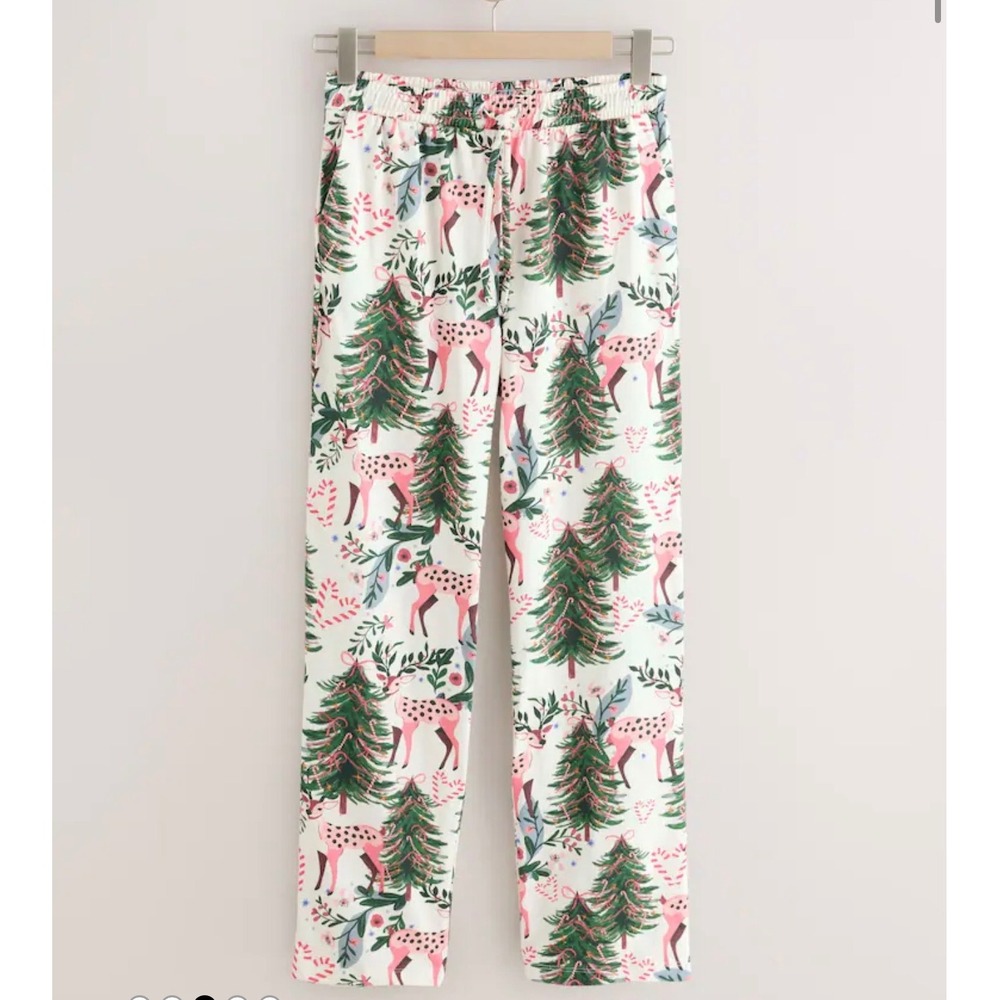 NEXT Neutral Deer Christmas Tree S Cream Womens Holiday Lounge Sleepwear